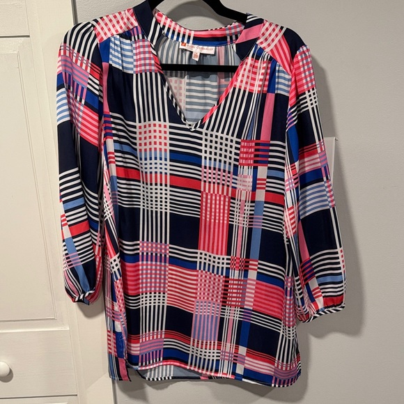 Jude Connally Tops - Jude Connally V-Neck Women's Top - Pink and Blue